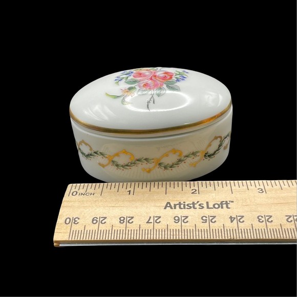 Haviland Limoges Oval Trinket Box Hand Painted Pink Yellow Flowers Gold Trim - Picture 8 of 10